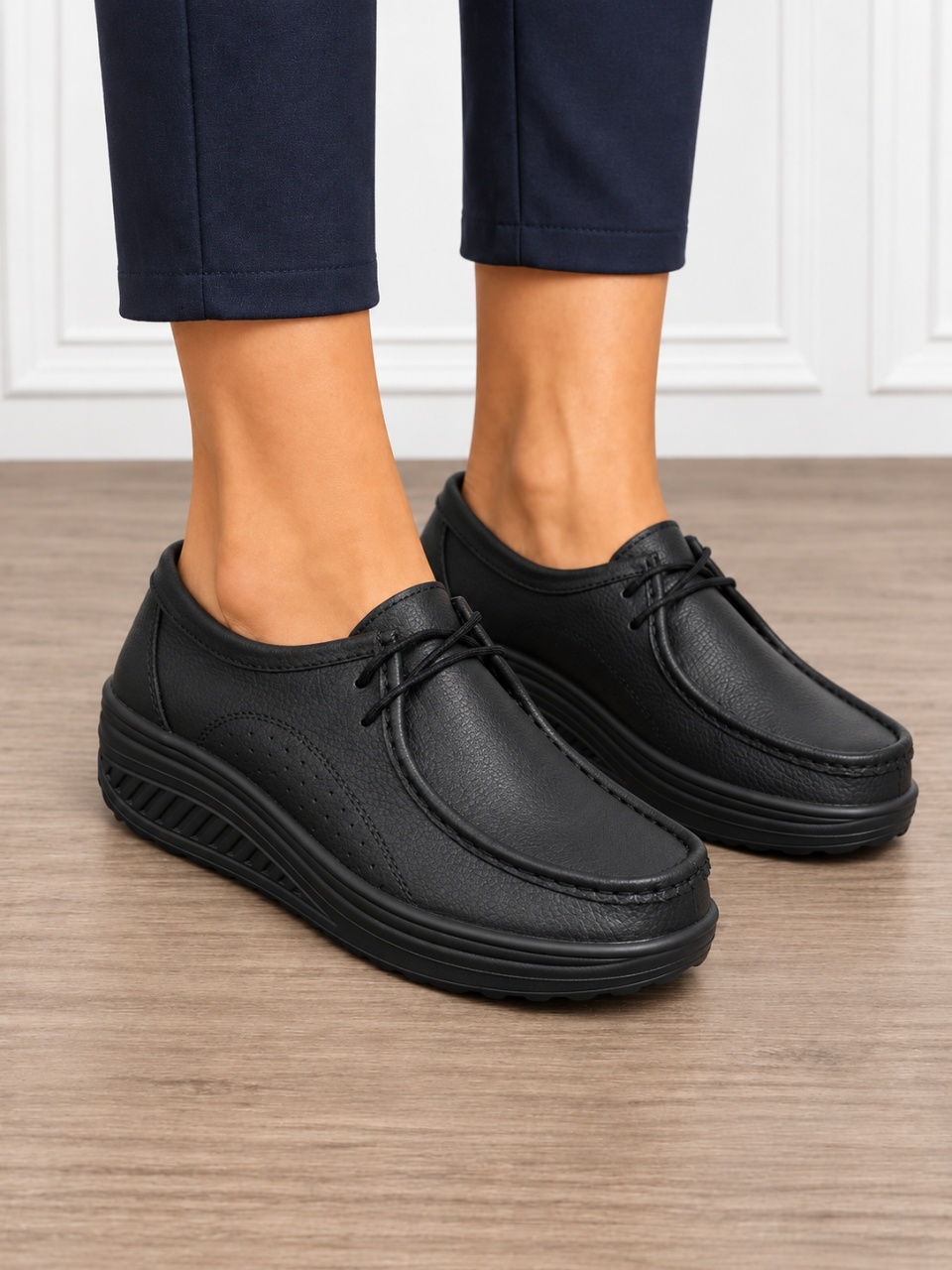 Mocasini dama din Piele Naturala CRL1219 NEGRU total