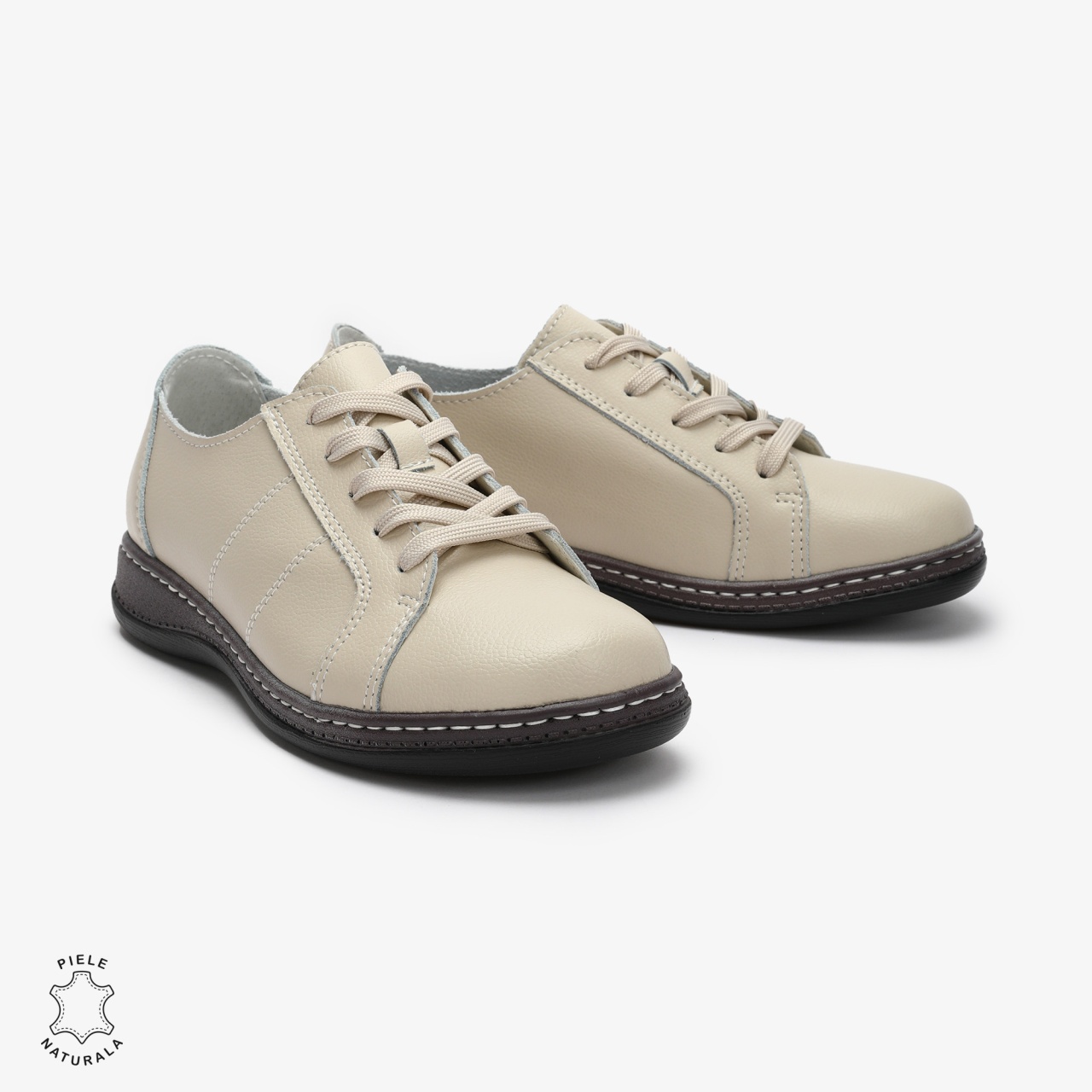 Pantofi casual Bej de dama din piele naturala cu talpa plata CRL0013