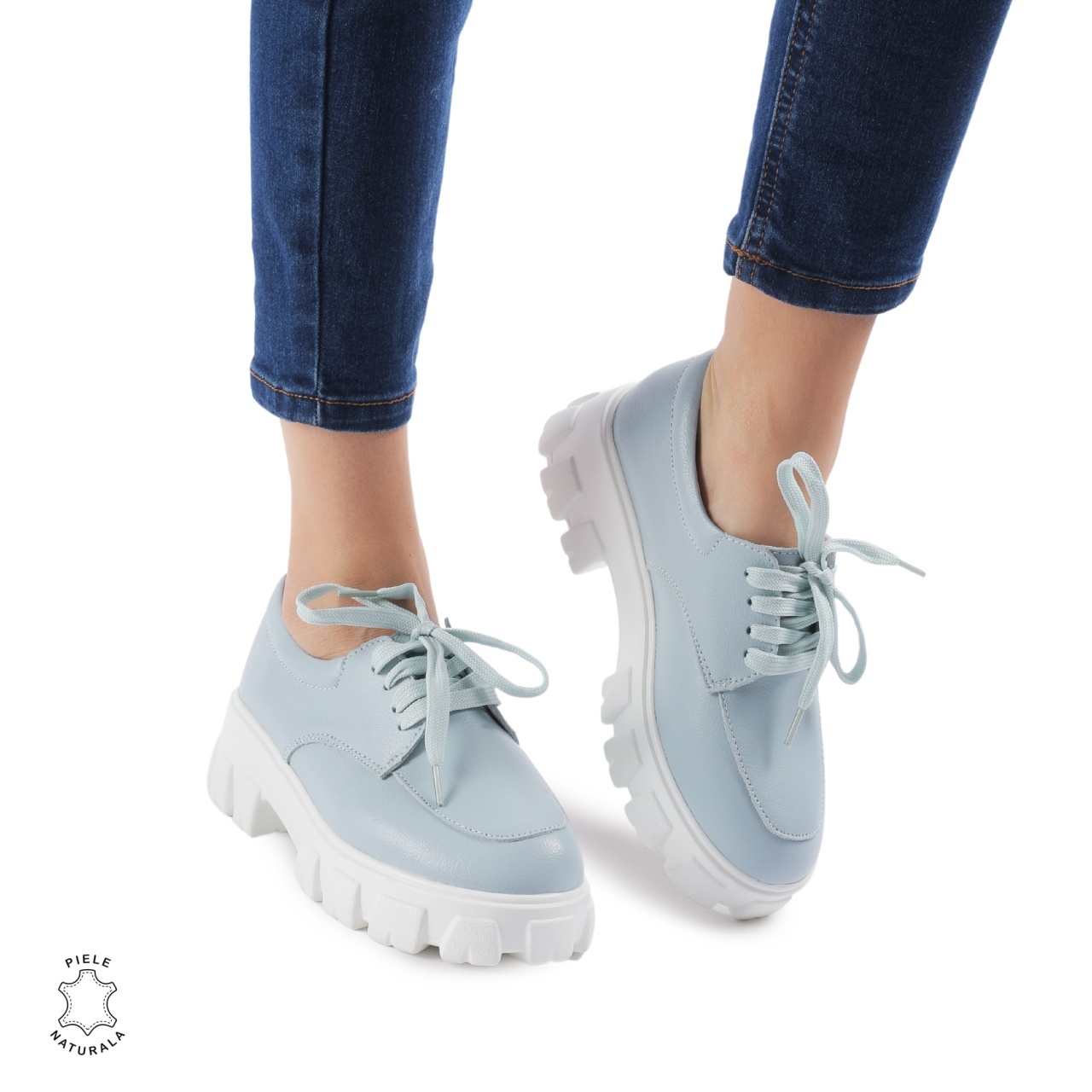 Pantofi casual dama din Piele naturală CRL0109 ALBASTRU