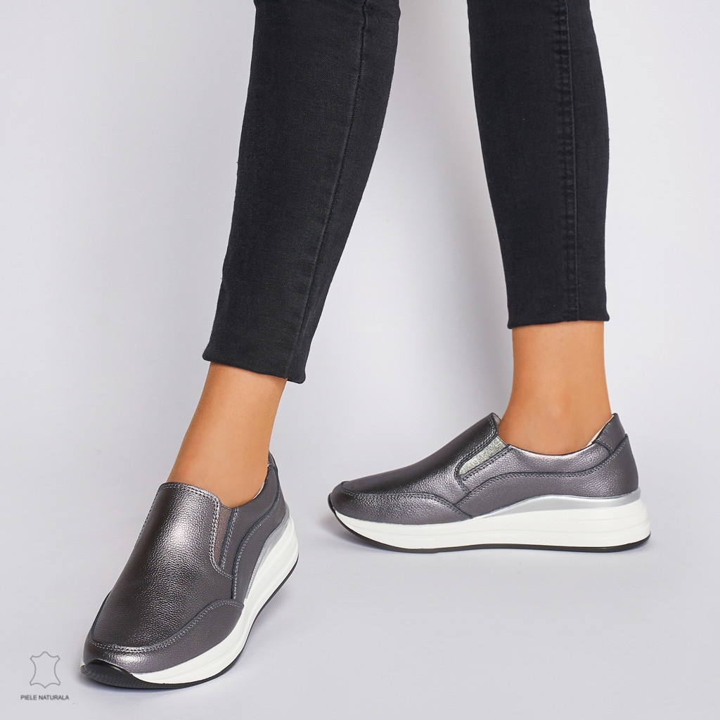 Pantofi Casual dama din Piele naturala CU INCHIDERE SLIP-ON CRL1235 PEWTER