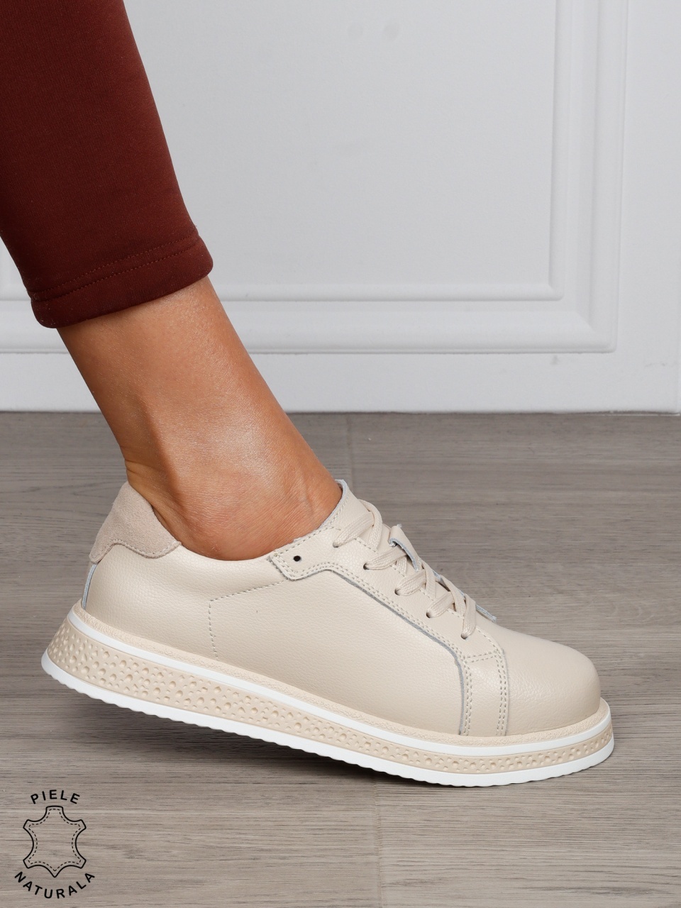 Pantofi Casual damă din piele naturală cu mici perforati CRL1513BEJ