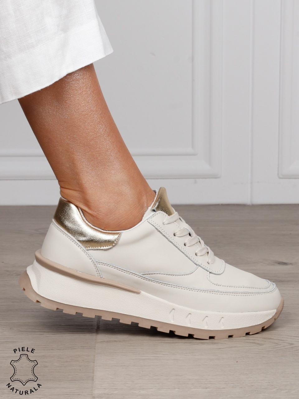 Pantofi Casual DAMA din PIELE Naturala cu model pe talpa CRL1524 BEJ