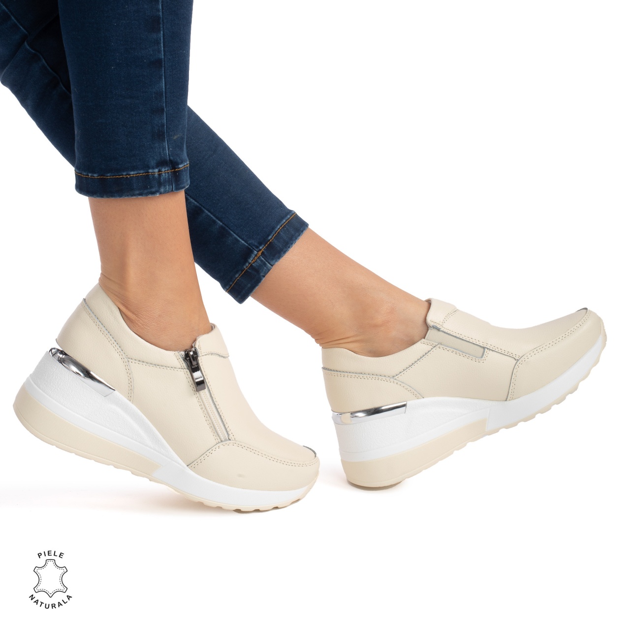 Pantofi Casual Dama Piele Naturala CRL0072 BEJ- N