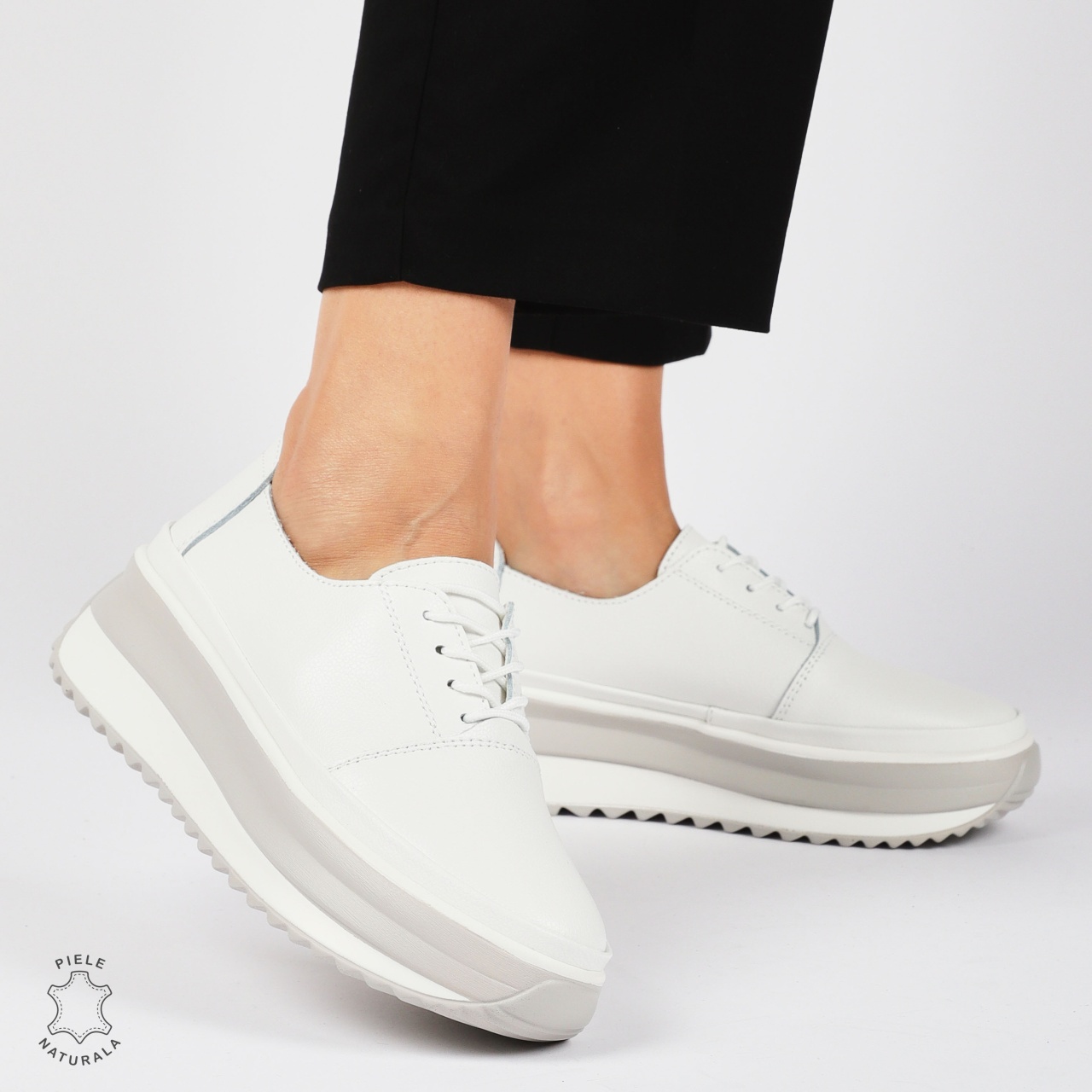 PANTOFI CASUAL Dama Piele Naturala CU SIRET CRL1439 ALB