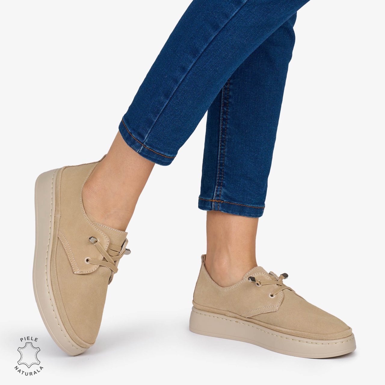 PANTOFI CASUAL Dama Piele Naturala INTOARSA CRL1053 Culoare: BEJ