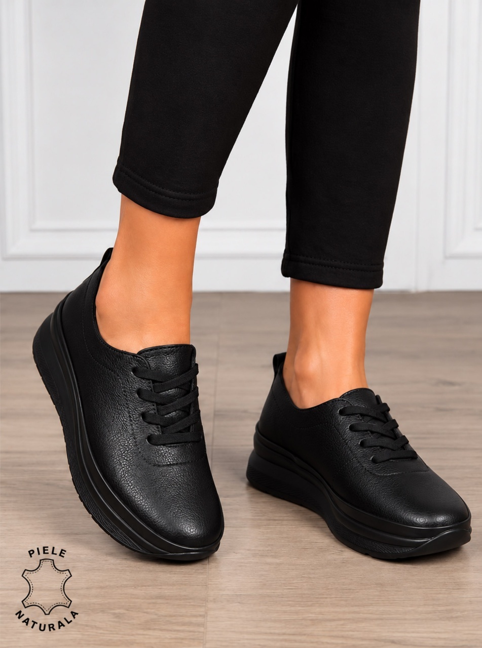 PANTOFI CASUAL Dama Piele Naturala USOR INALTA CRL1051 Culoare: NEGRU
