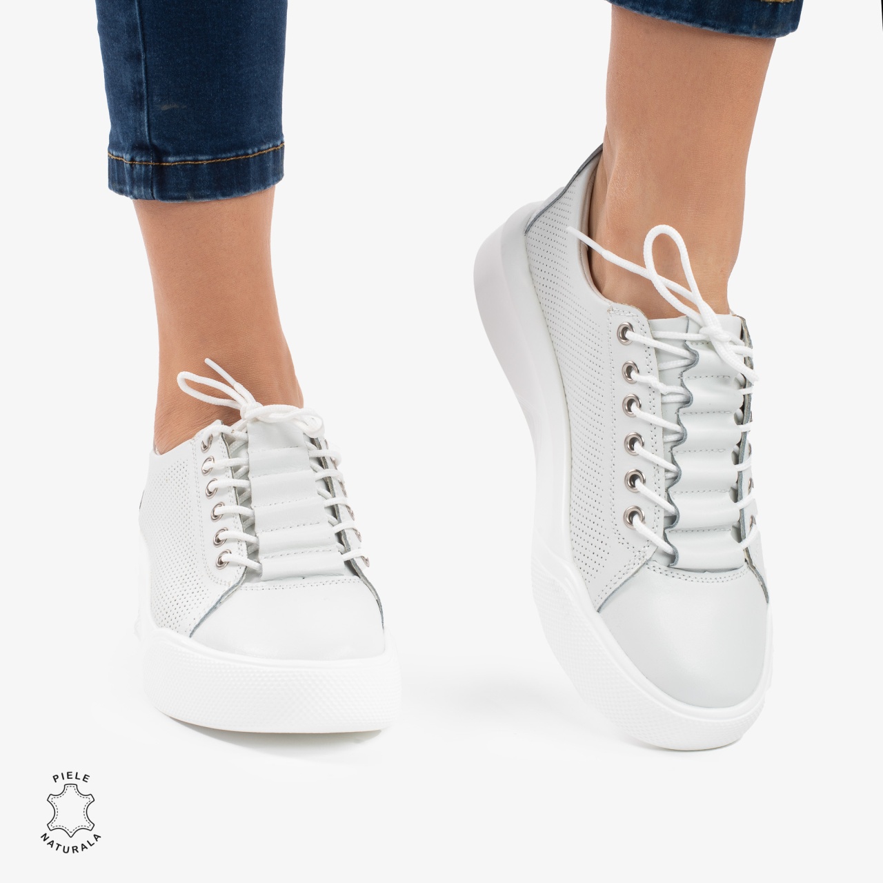 Pantofi Casual de dama din Piele Naturala CRL0572 Alb