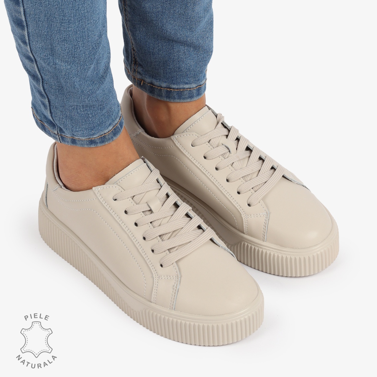 Pantofi Casual de dama din Piele Naturala CRL1222 BEJ