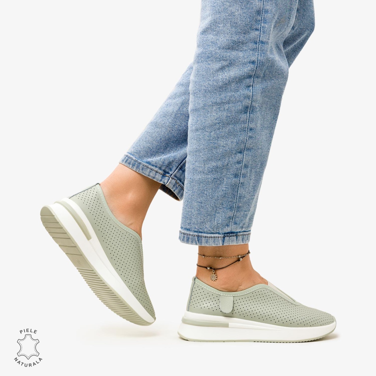 Pantofi Casual de dama din Piele Naturala PERFORATA CU ELASTIC CRL1200 BARILLA