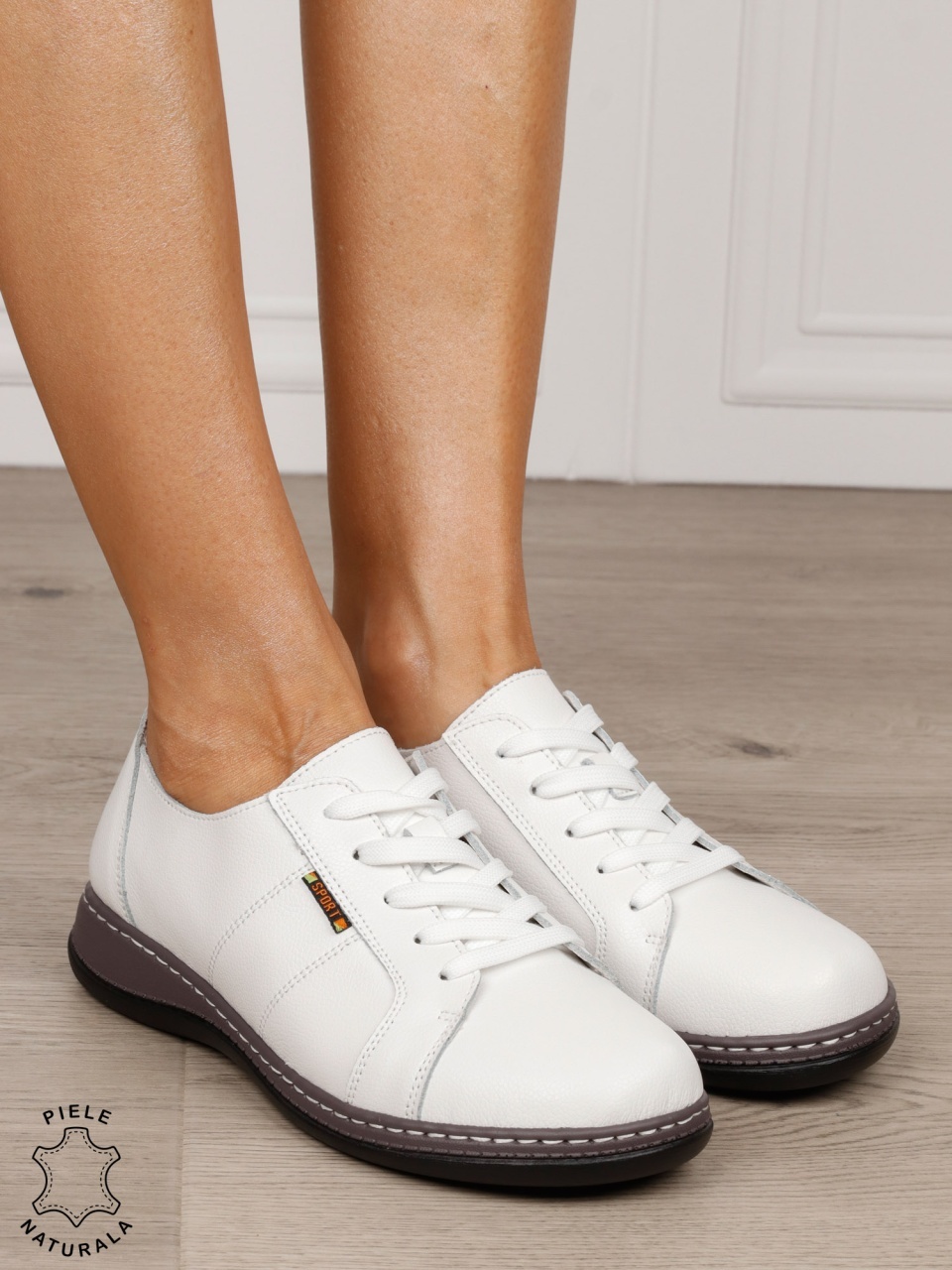 Pantofi casual Negri de dama din piele naturala cu talpa plata CRL0013 ALB