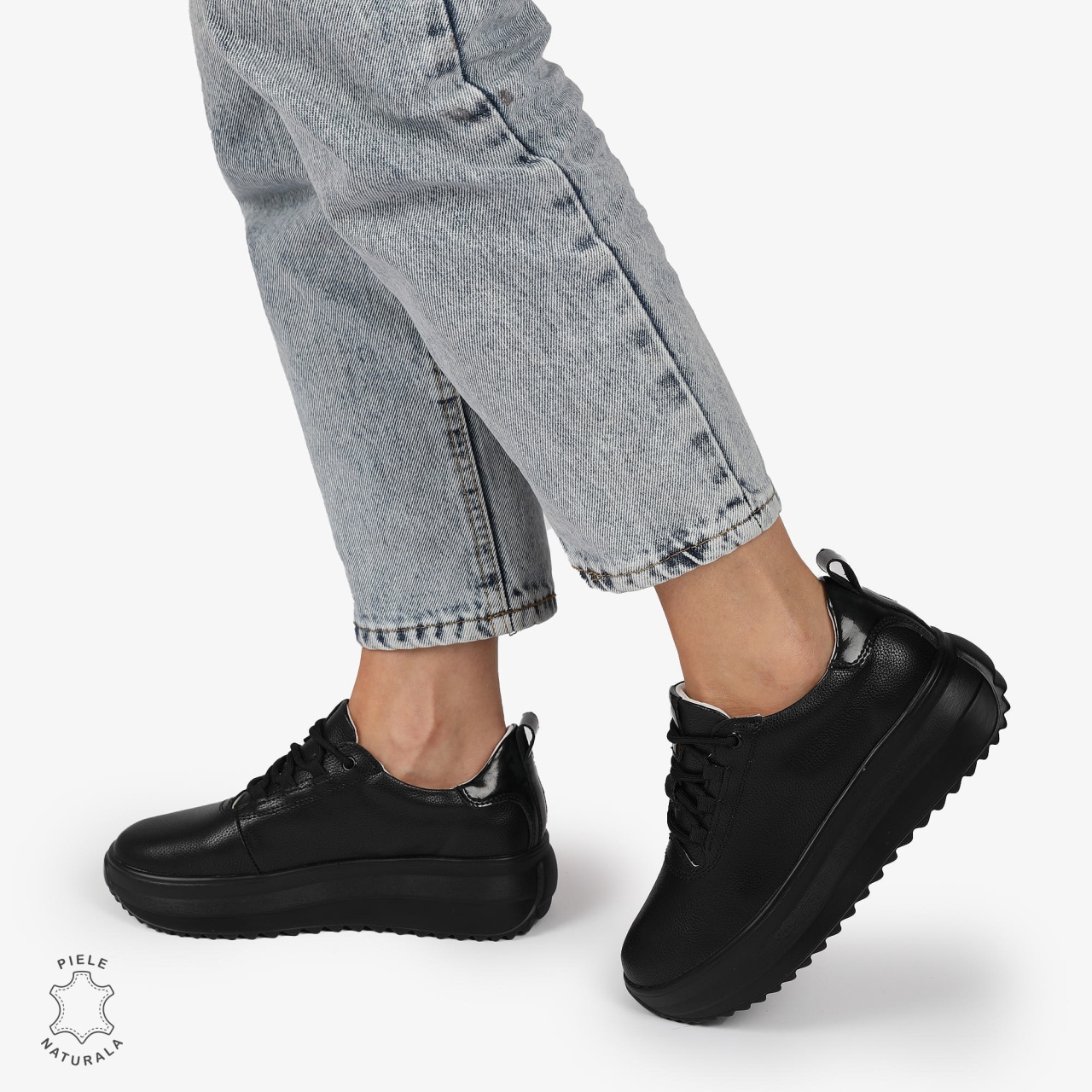 Pantofi CASUAL PIELE NATURALA cu TALPA INALTA CRL1291 NEGRU