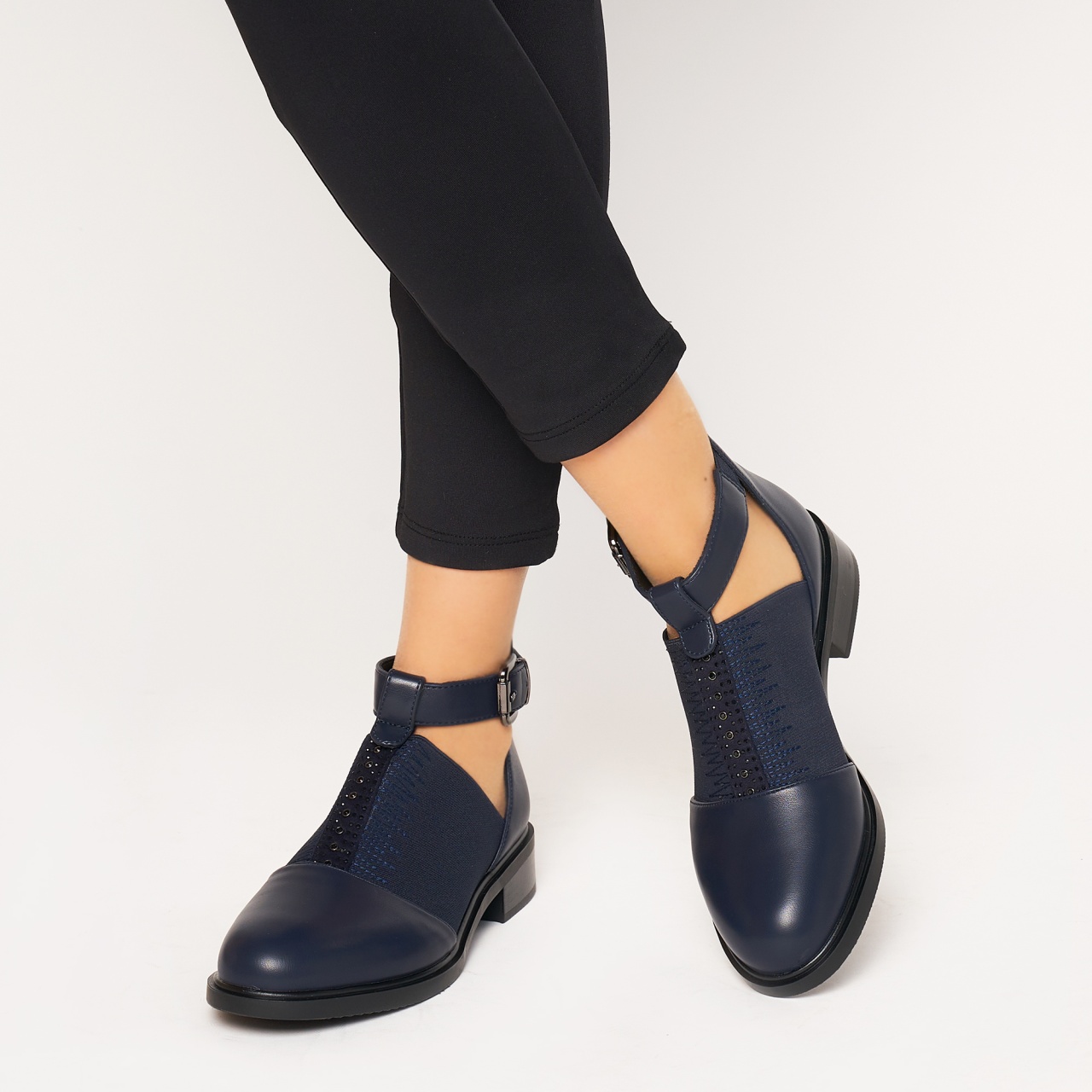 Pantofi cu toc de dama din piele Ecologica CRL0164 Navy