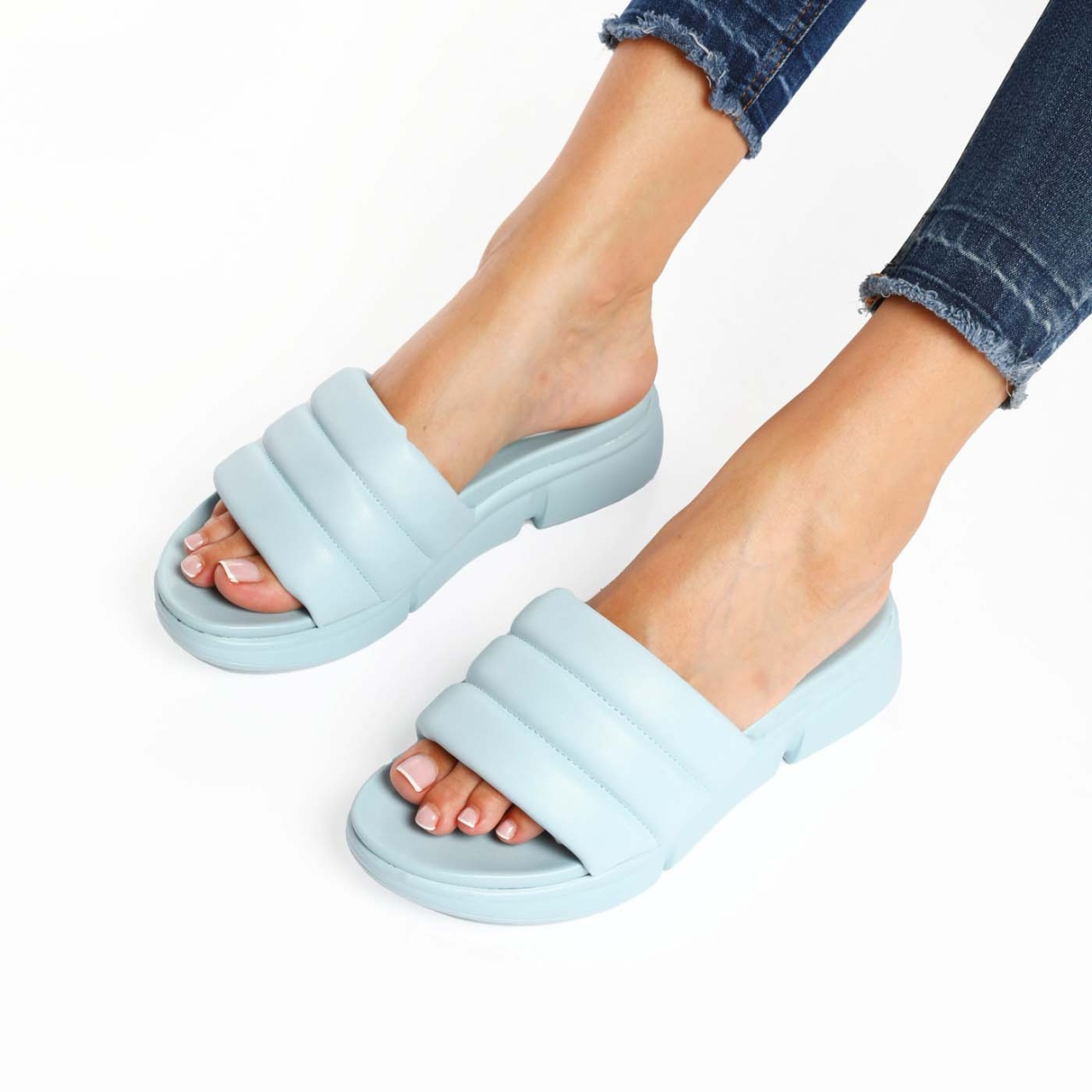 Papuci dama din Piele Ecologica albastri CRL0212