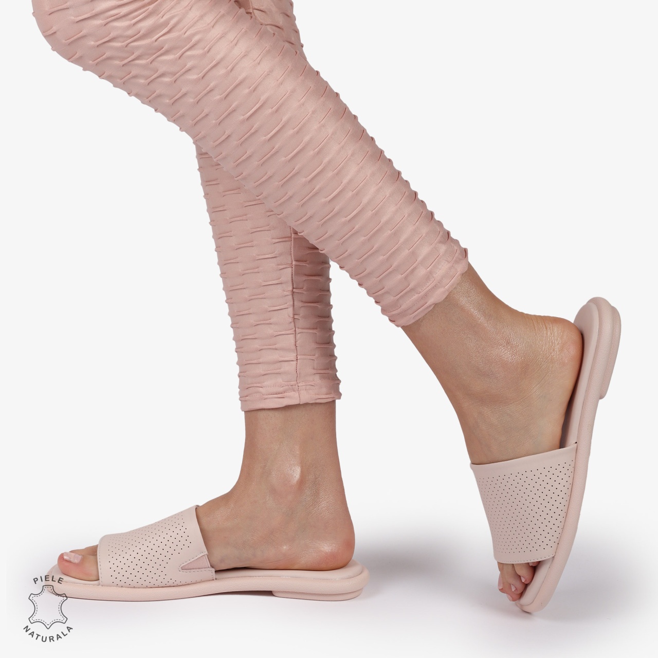 PAPUCI DAMA DIN PIELE NATURALA CU TALPA JOASA CRL1426 ROZ