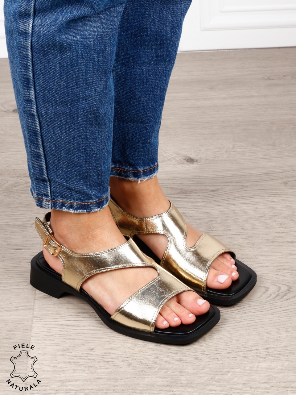 SANDALE dama din piele naturala cu barete CRL1627 AURIU