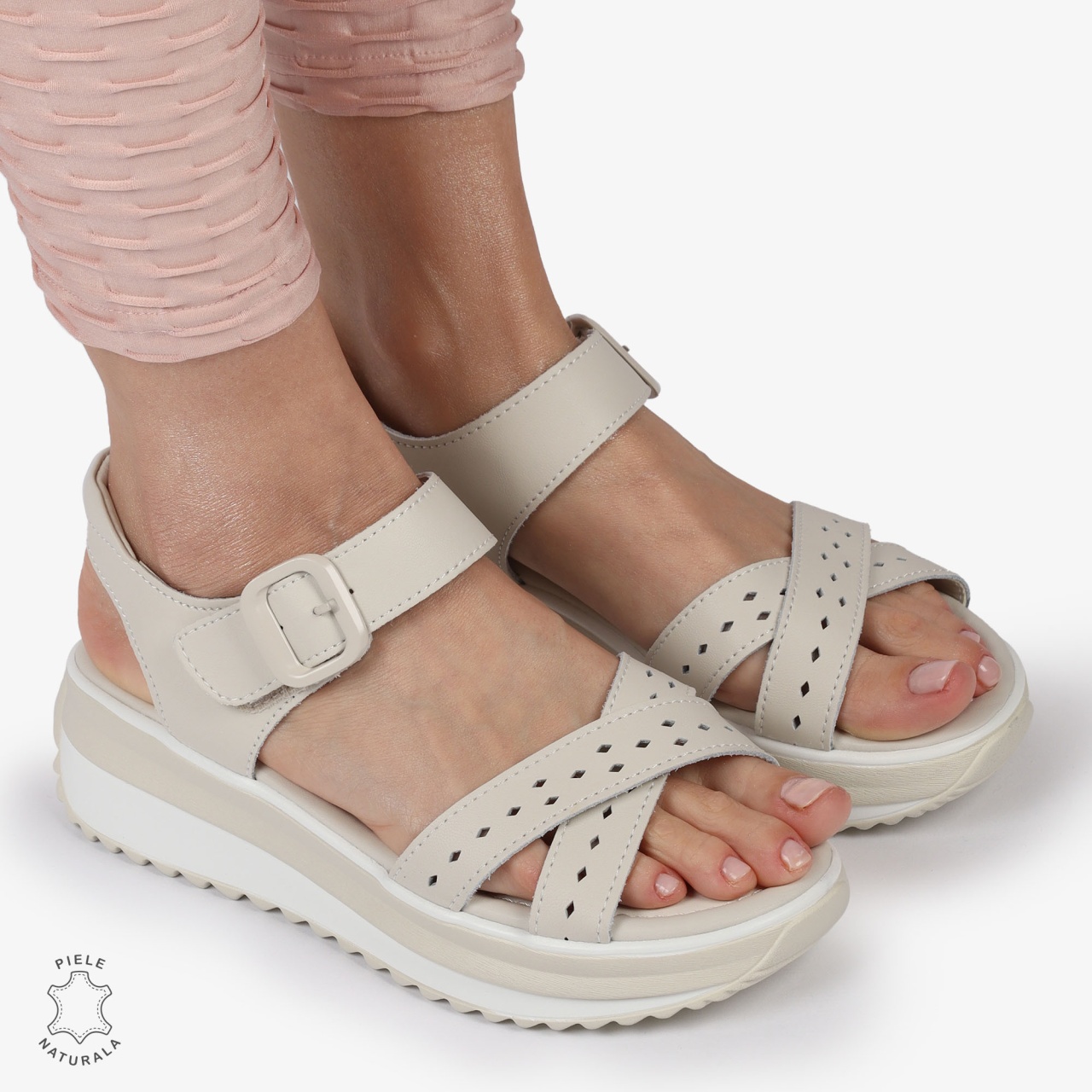 SAndale DAMA DIN PIELE NATURALA CU BARETE INCRUCISATE CRL1423 BEJ