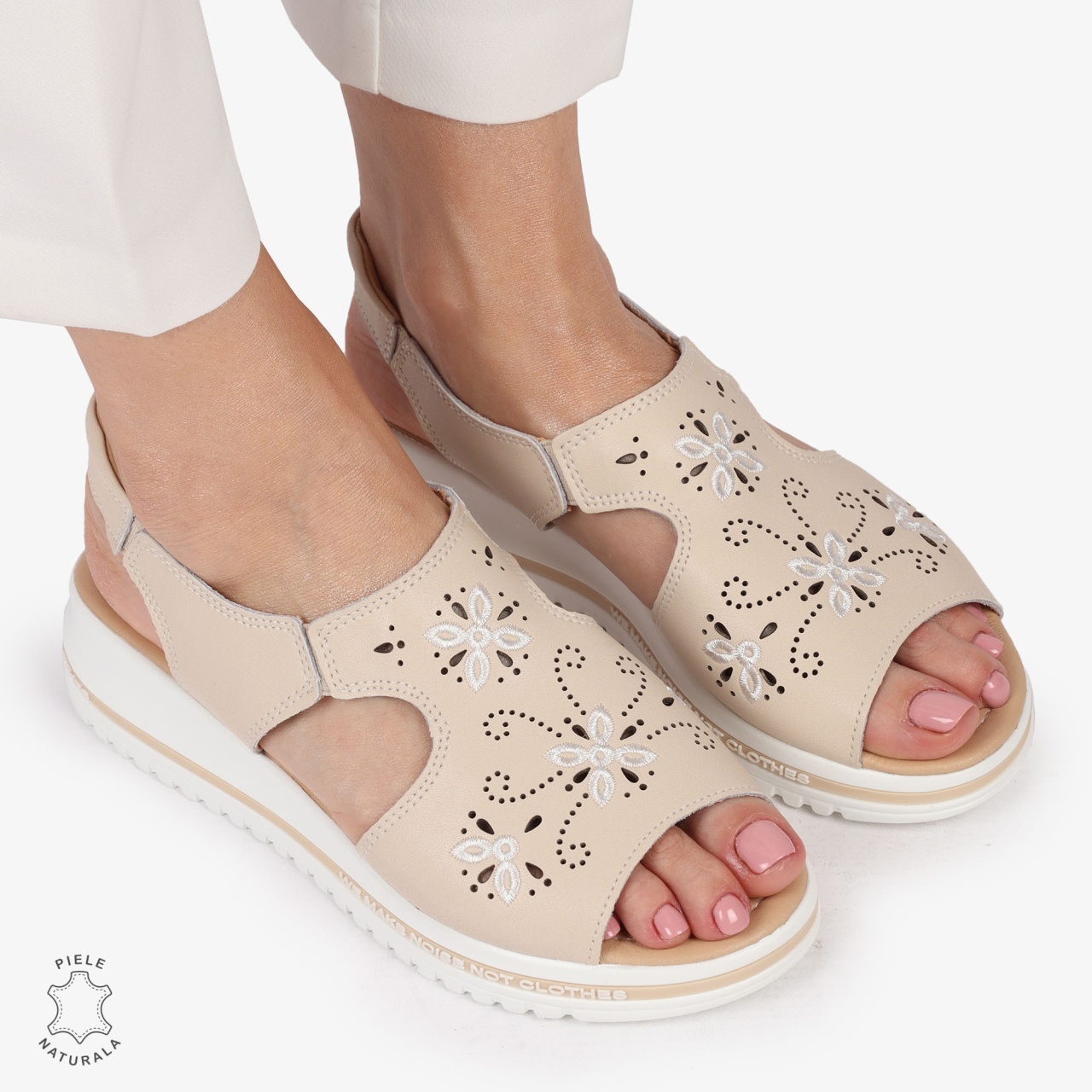 Sandale dama din Piele Naturala cu talpa Inalta CRL0195 BEJ