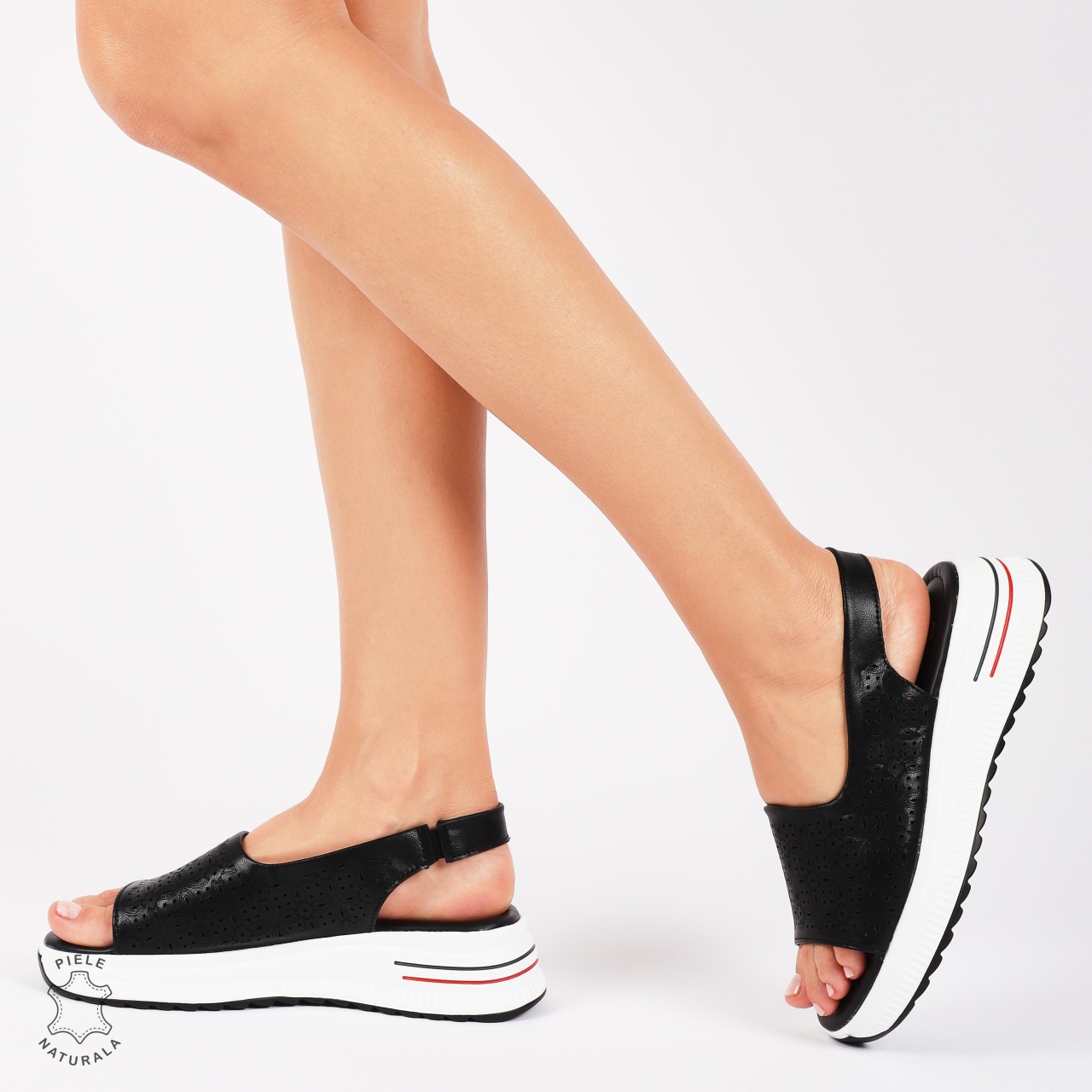 SANDALE Dama DIN Piele Naturala CU TALPA USOARA CRL1438 NEGRU