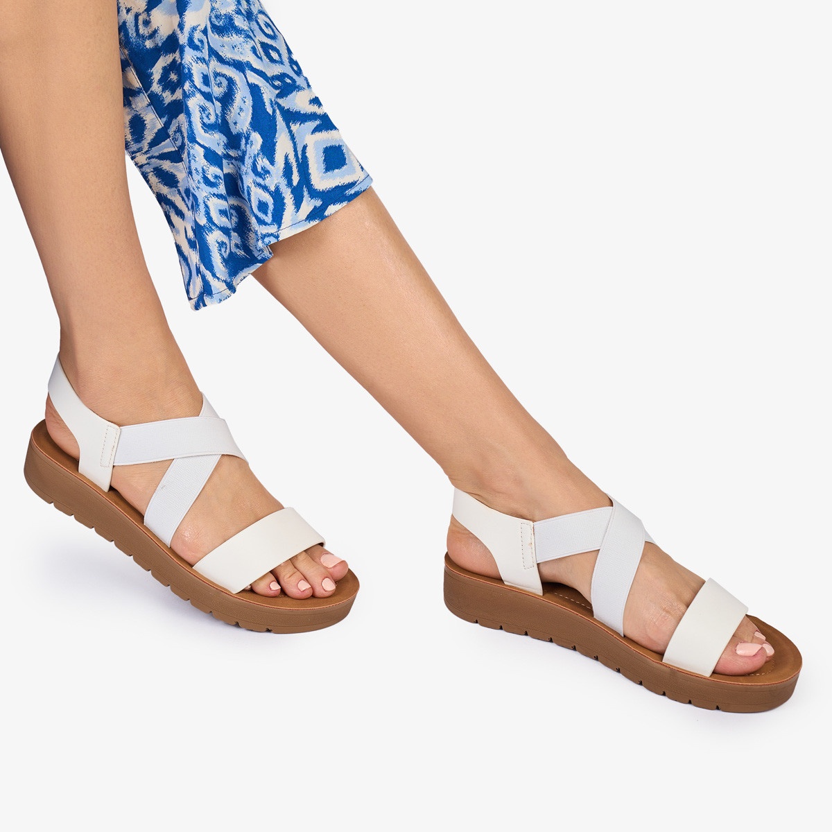 SANDALE dama Piele ECOLOGICA CRL1009 CU ELASTIC Culoare:ALB