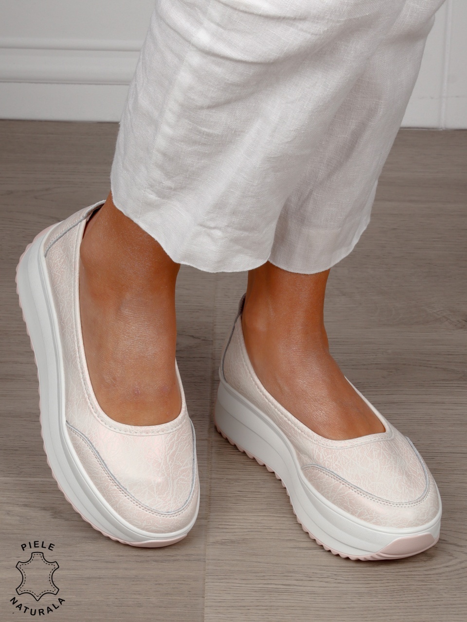 Balerini dama din Piele Naturala slip-on CRL1544 Roz