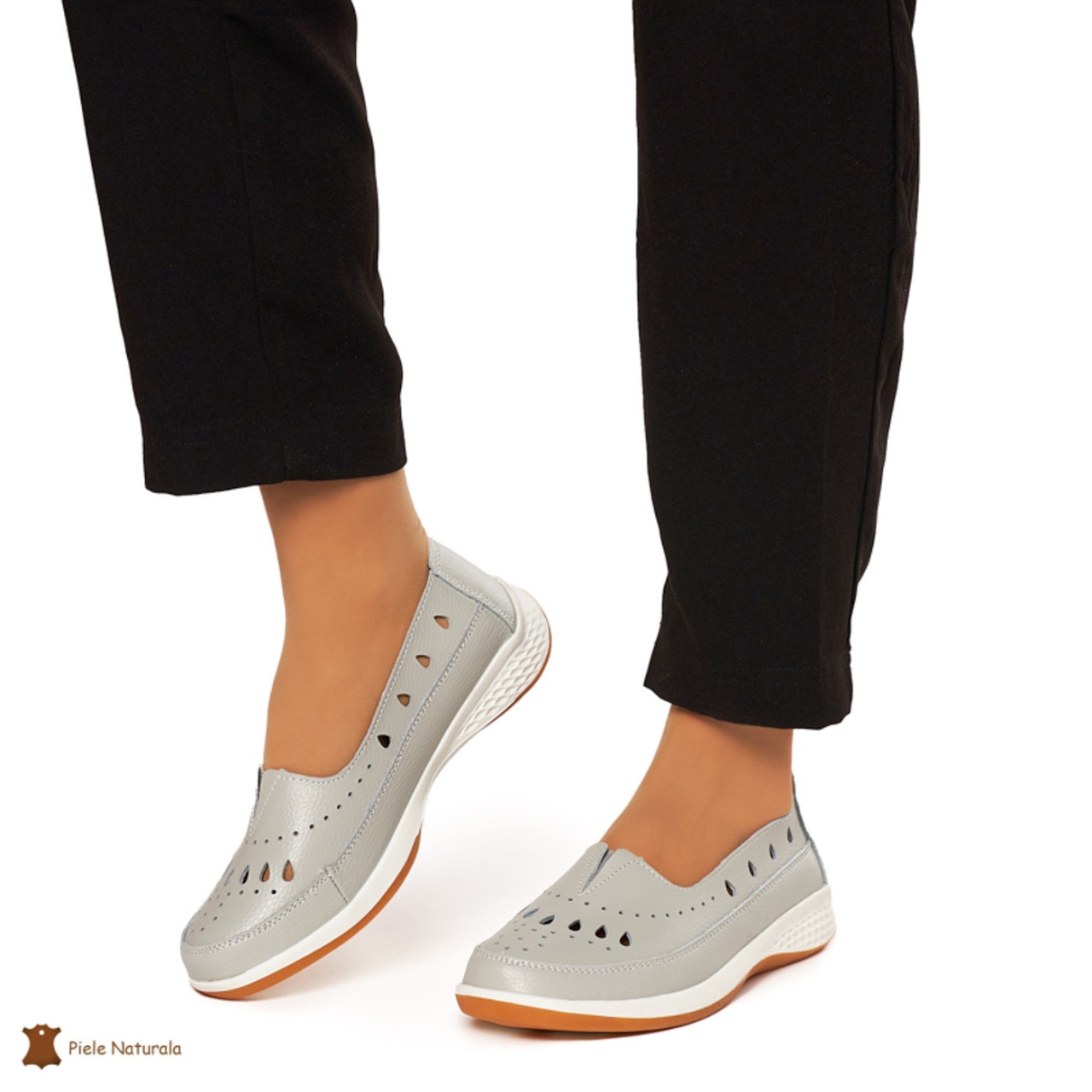 Balerini Dama Piele Naturala Slip-on CRL0074 GRI