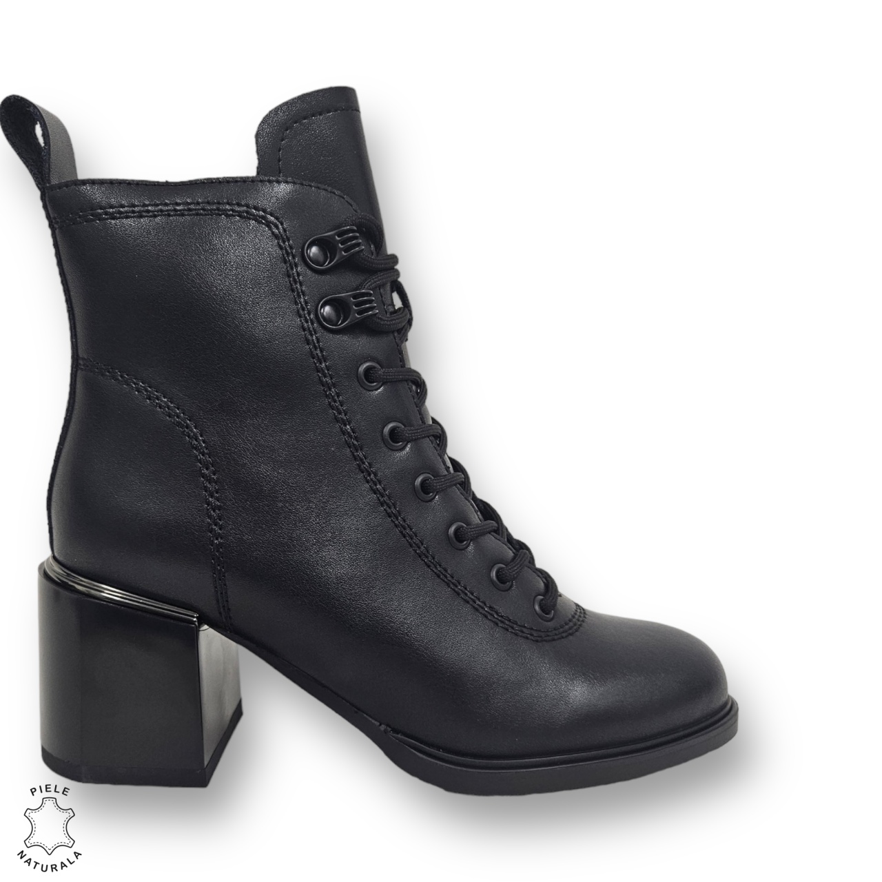 BOTINE DAMA CU TOC GROS din PIELE NATURALA CRL0894 CULOARE:NEGRU