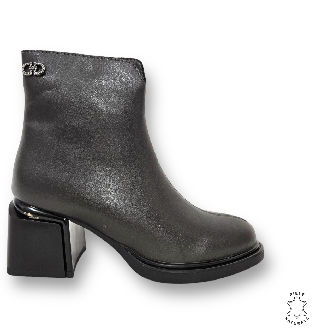 Botine DAMA din PIELE NATURALA CU TOC GROS Gri CRL0905