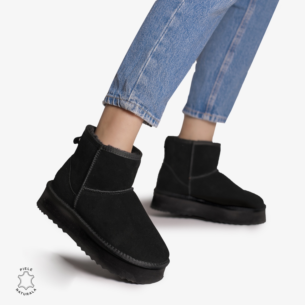 CIZME TIP UG DAMA din PIELE NATURALA INTOARSA CRL0893 CULOARE:NEGRU