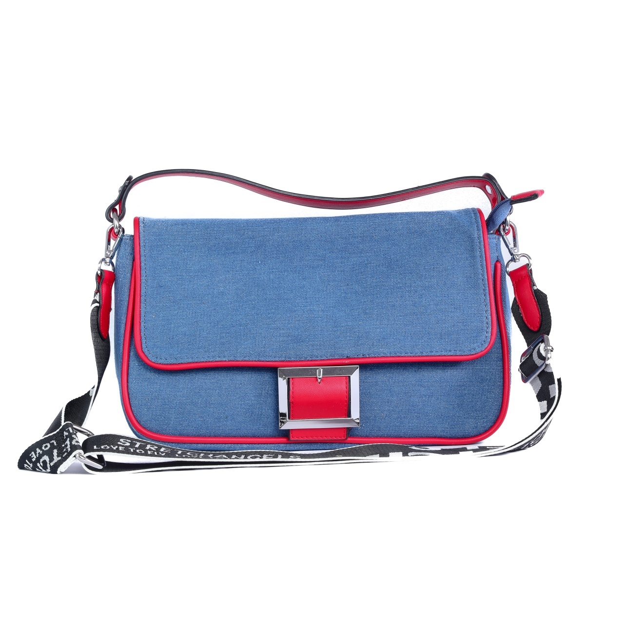 GEANTA DENIM CU CATARAMA DECORATIVA CRL 8836 ROSU