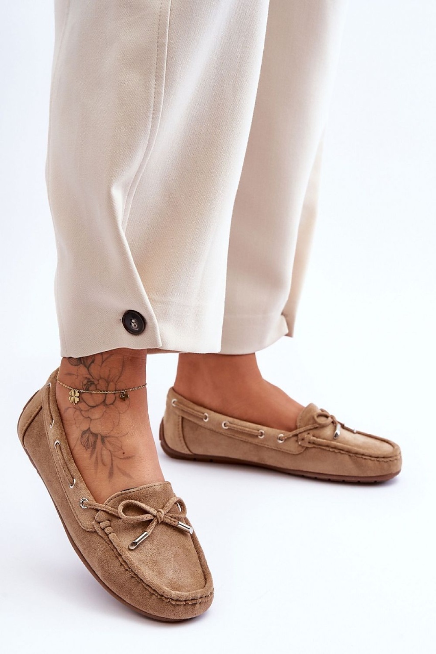 Mocasini DAMA din PIELE ECOLOGICA INTOARSA CU FUNDITA CRL0976 CULOARE: camel
