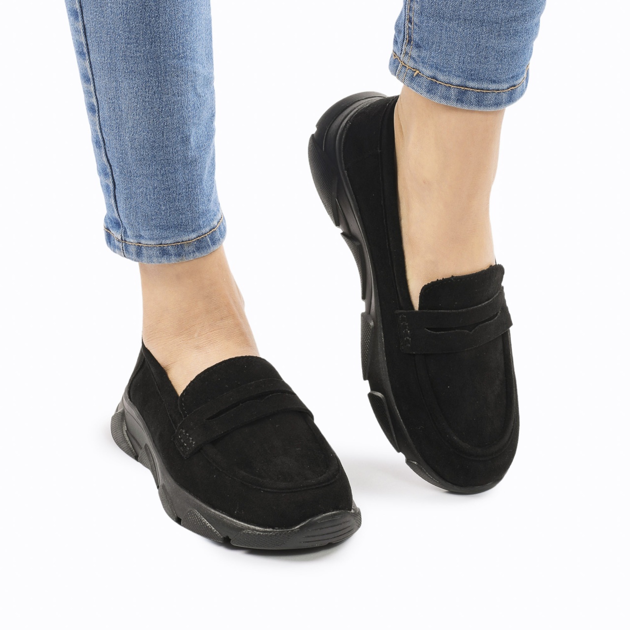 Mocasini DAMA din PIELE ECOLOGICA INTORSA CRL0964 CULOARE: Negru