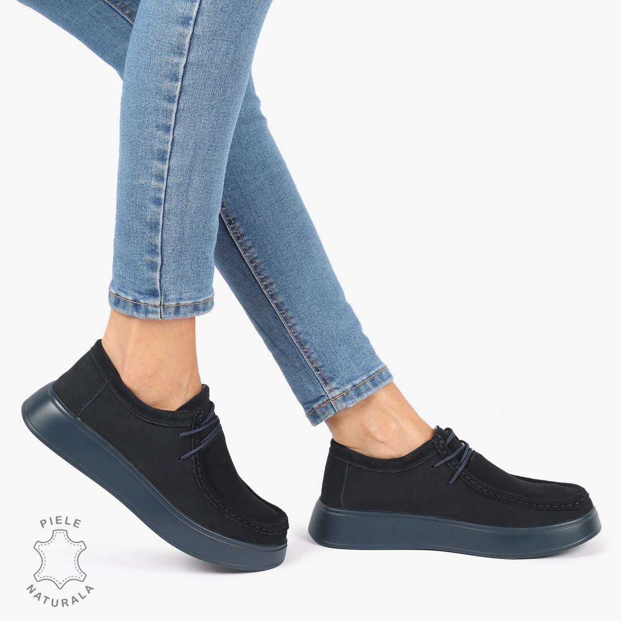 MOCASINI dama din Piele Naturala INTOARSA CU INCHIDERE SIRET CRL1226 NAVY