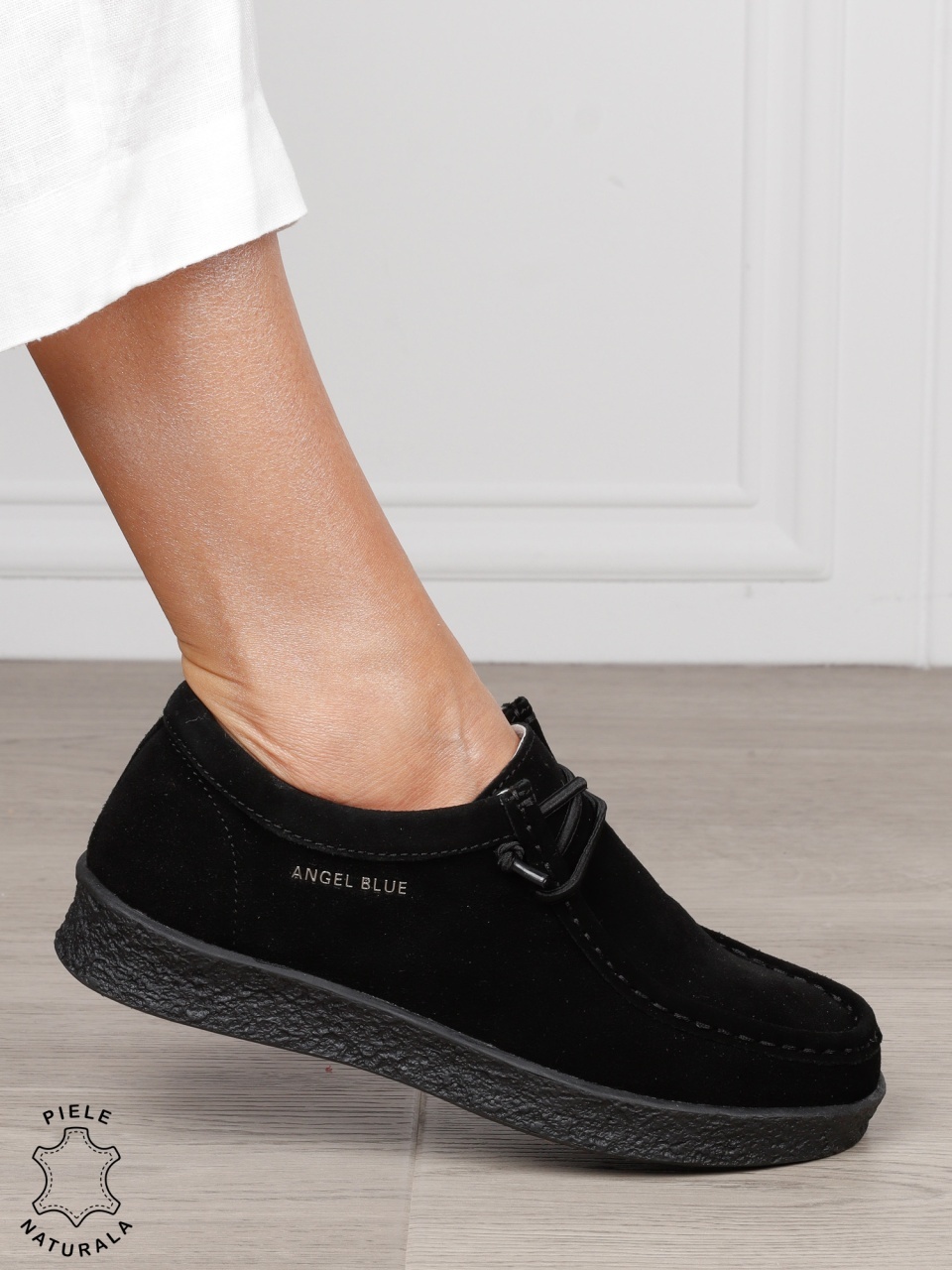 Mocasini dama din Piele Naturala Intoarsa cu talpa inalta CRL1554 NEGRU