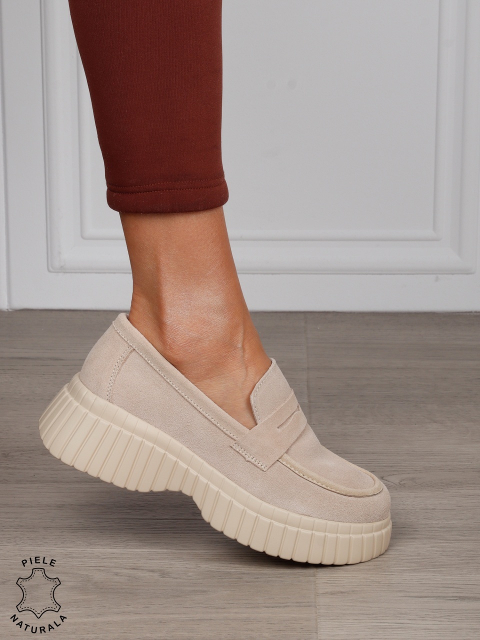 Mocasini dama din Piele Naturala Intoarsa cu talpa inalta CRL1611 BEJ