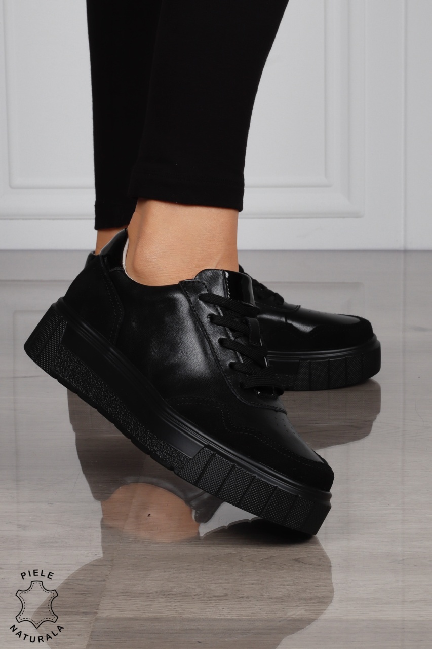 Pantofi Casual DAMA din PIELE Naturala Combinata cu Piele intoarsa CRL1521 NEGRU