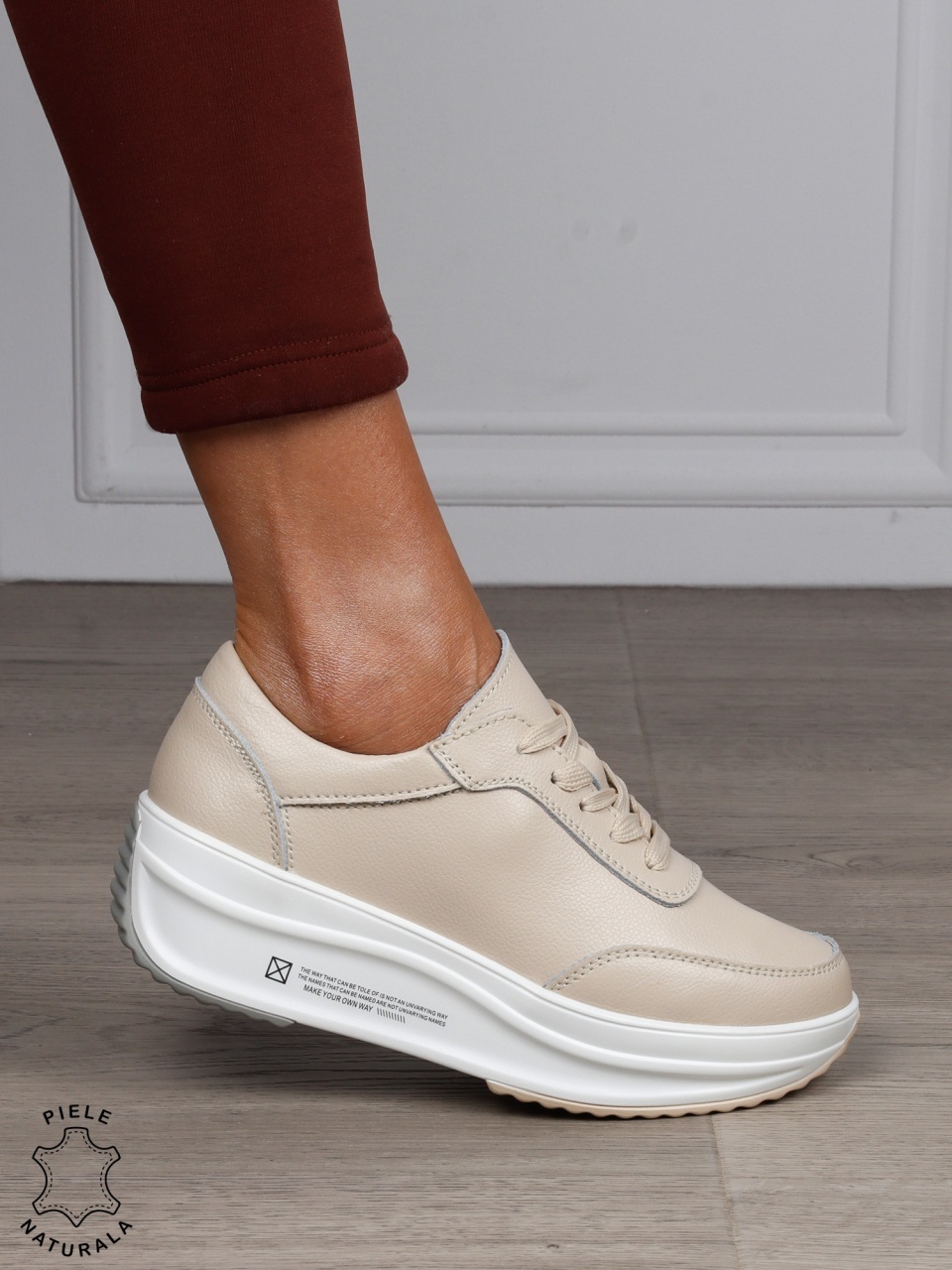 Pantofi casual dama din Piele naturală CRL0058 BEJ