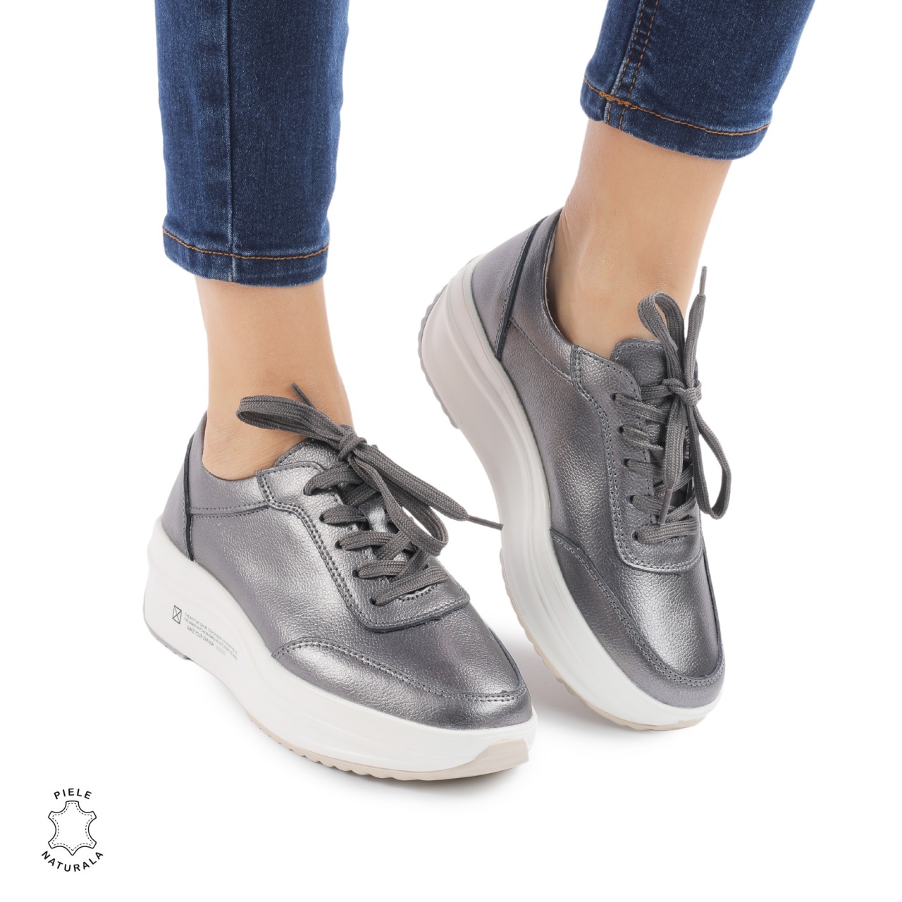 Pantofi casual dama din Piele naturală CRL0058 PEWTER