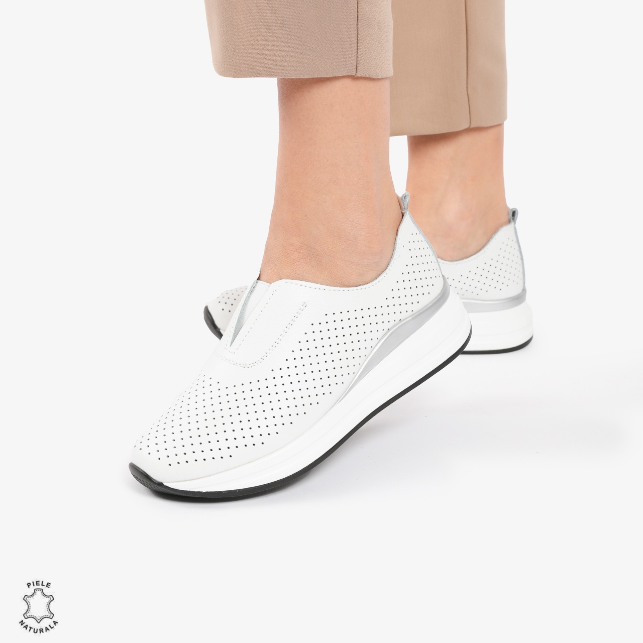 Pantofi Casual dama din piele naturala CRL0784 ALB