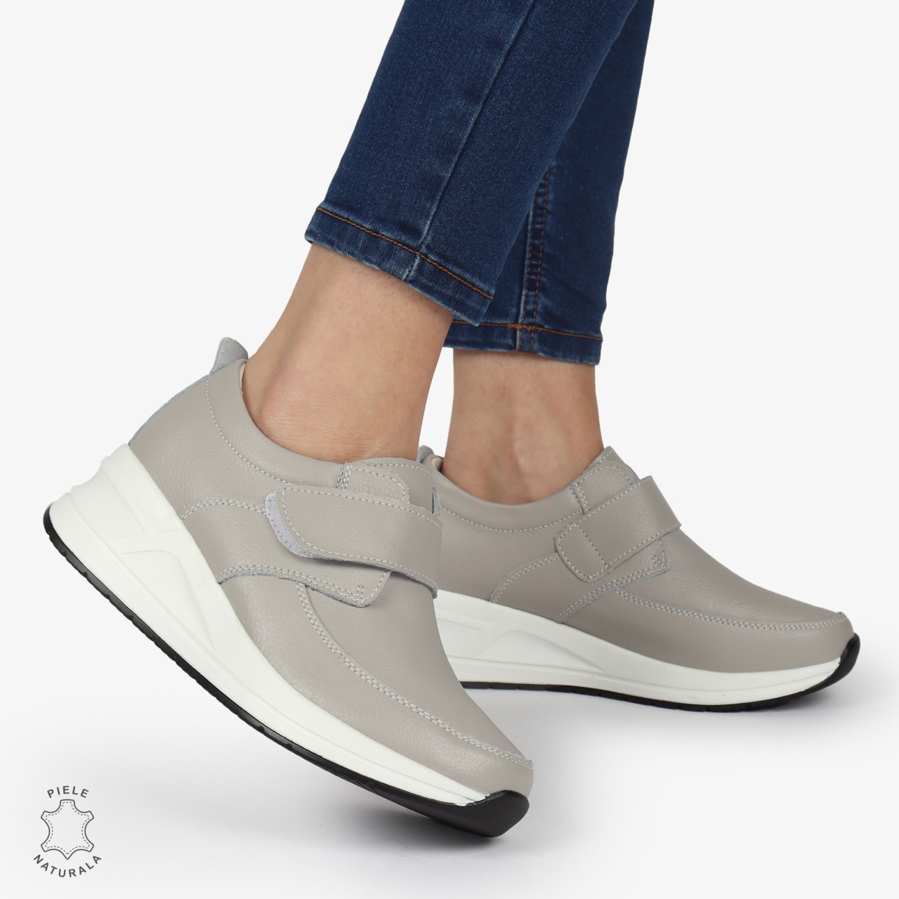 Pantofi Casual dama din Piele naturala CRL1332 GRI