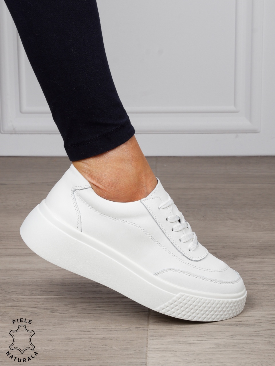 Pantofi Casual dama din Piele Naturala CRL1539 ALB