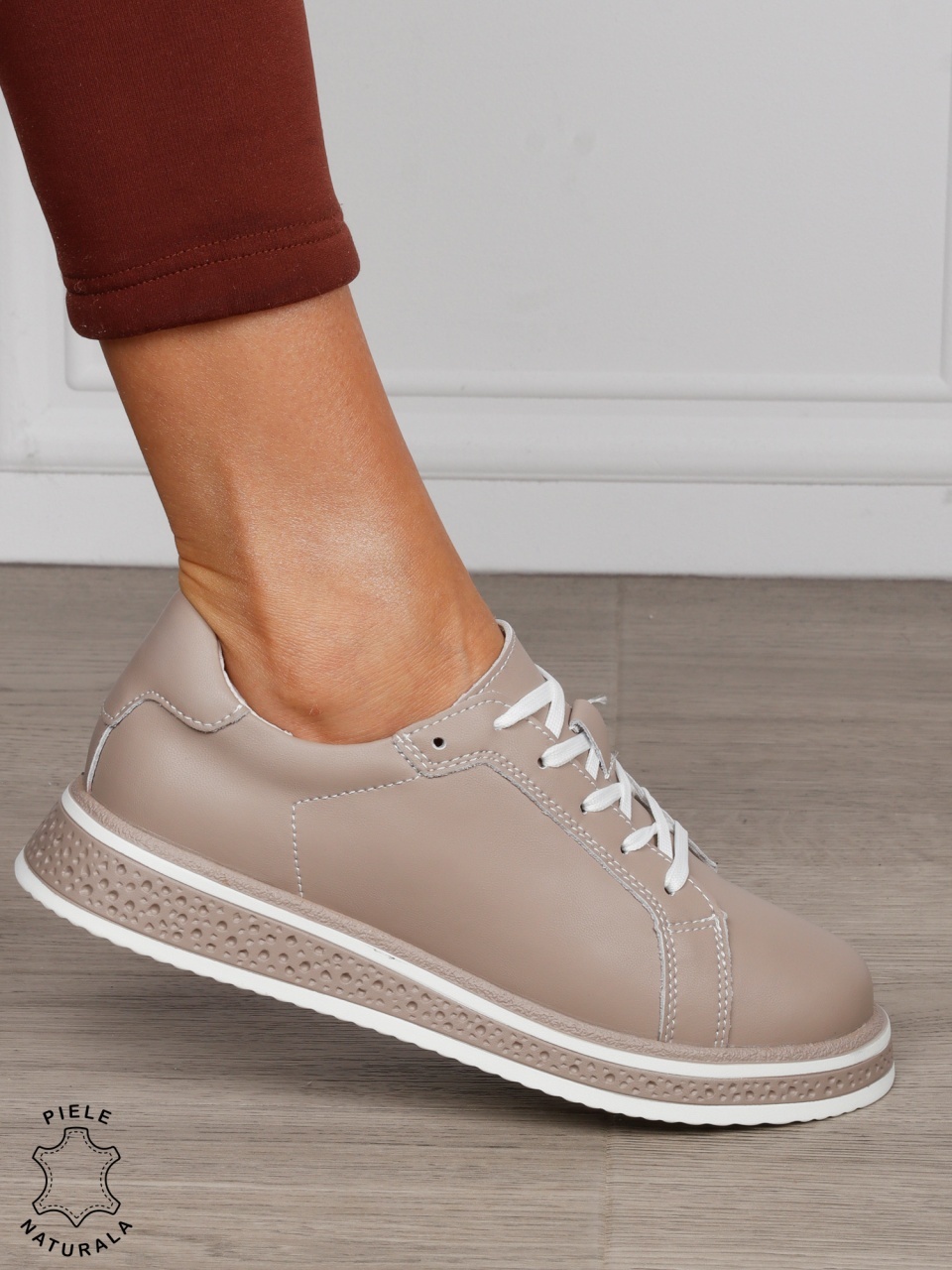 Pantofi Casual damă din piele naturală cu mici perforati CRL1513 ROZ