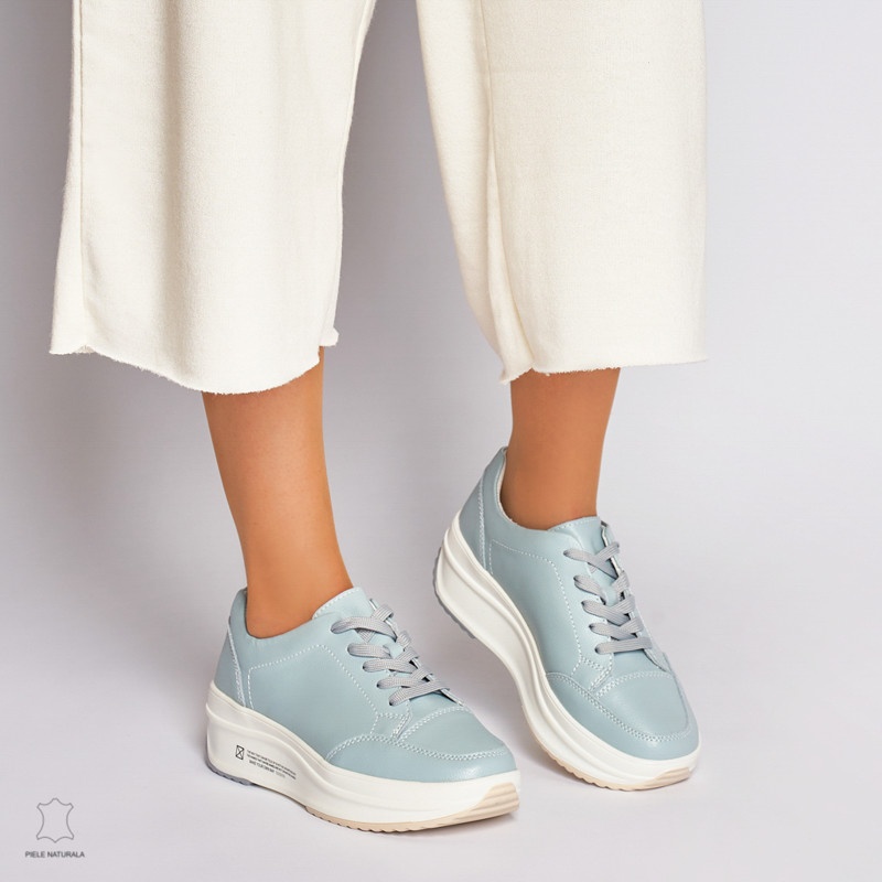 Pantofi Casual dama din Piele naturala cu talpa groasa CRL0039 ALBASTRU