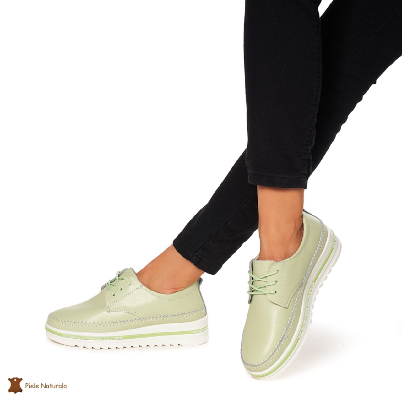 Pantofi Casual dama din Piele naturala cu talpa groasa CRL0053 VERDE