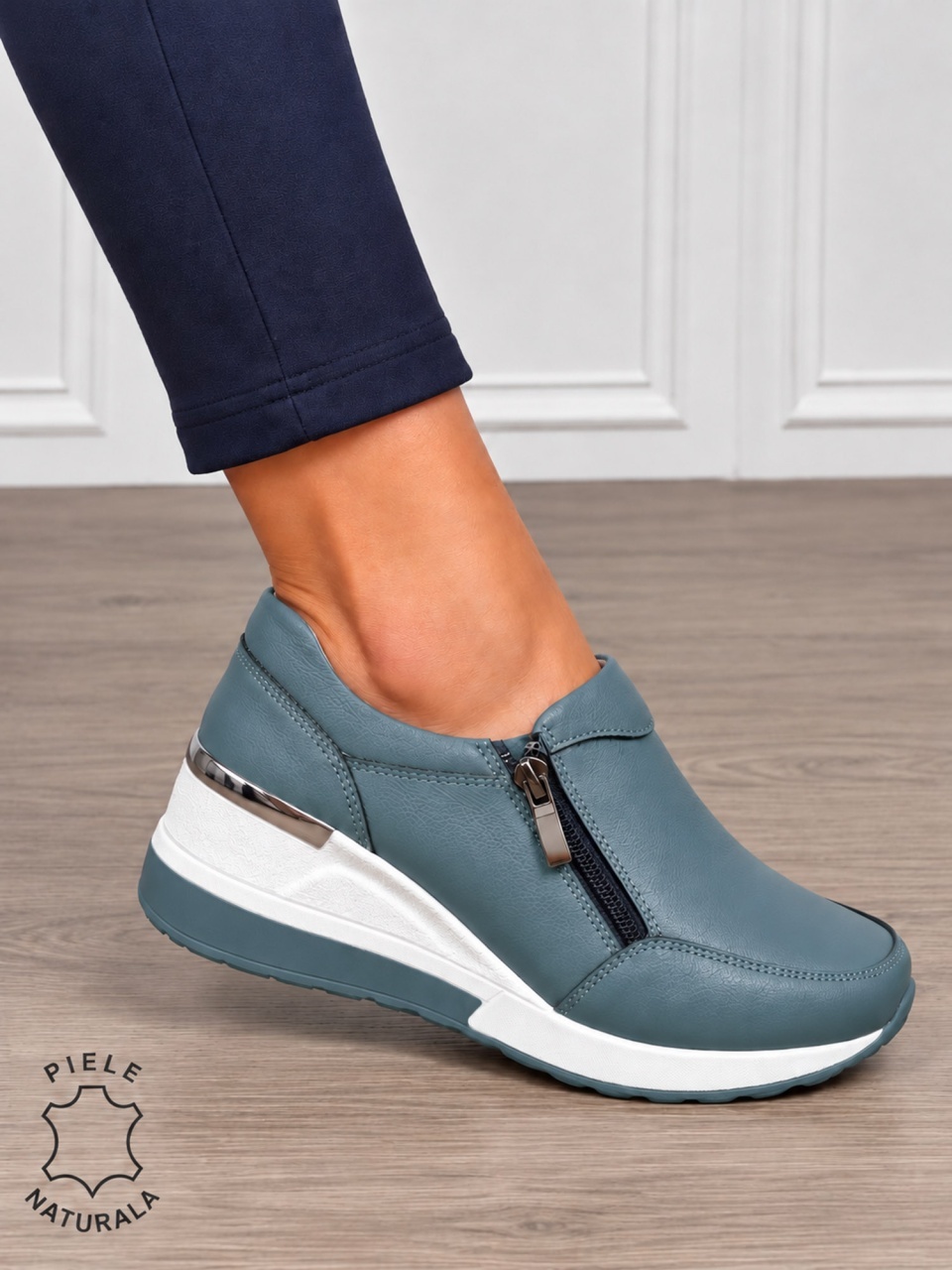 Pantofi Casual Dama Piele Naturala CRL0072 ALBASTRU