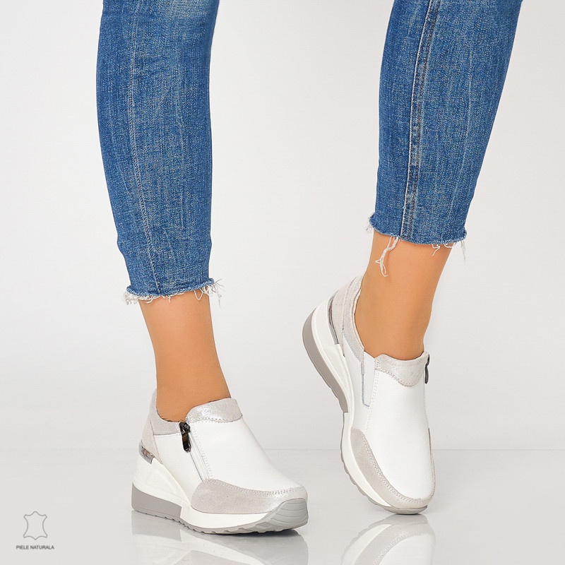 Pantofi Casual Dama Piele Naturala CRL0072 ALB