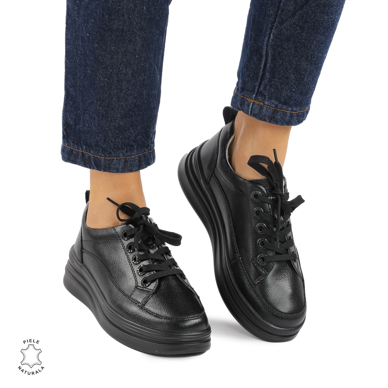 Pantofi casual dama piele naturala CRL0869 NEGRU