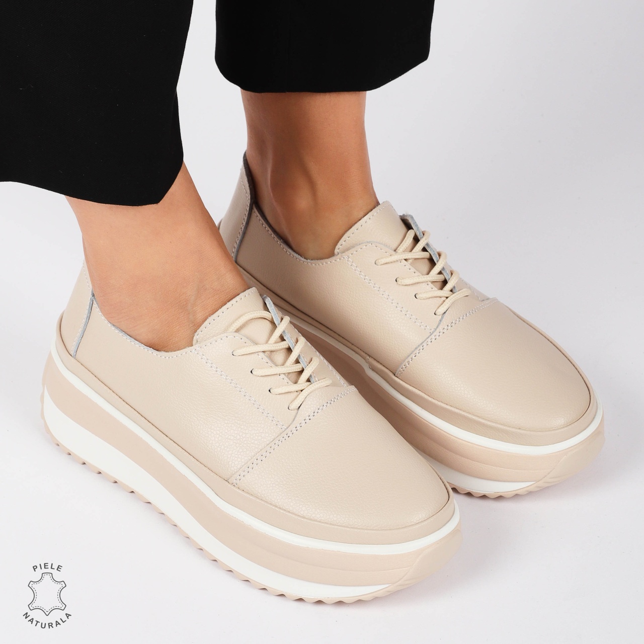 PANTOFI CASUAL Dama Piele Naturala CU SIRET CRL1439 ROZ