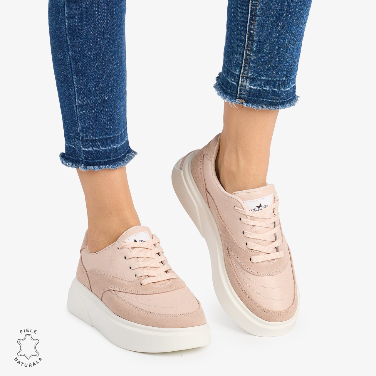 Pantofi casual dama piele naturala si piele naturala intoarsa CRL0872 ROZ