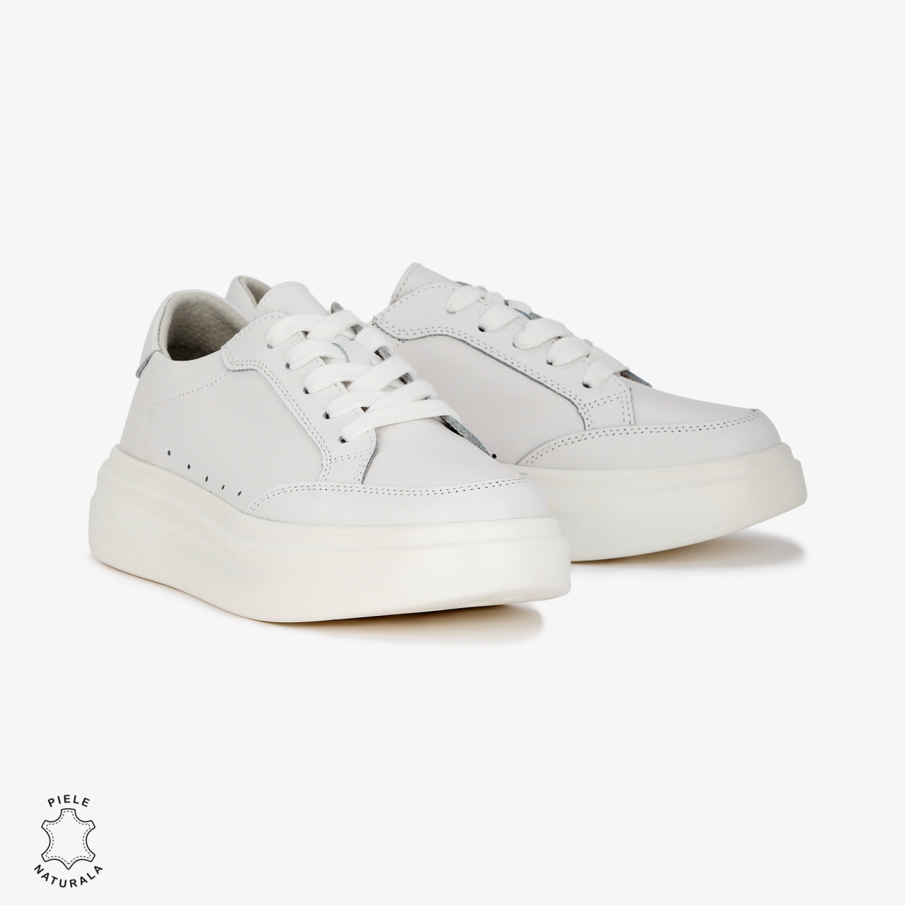 Pantofi Casual de dama din Piele naturala cu talpa groasa CRL0521 ALB