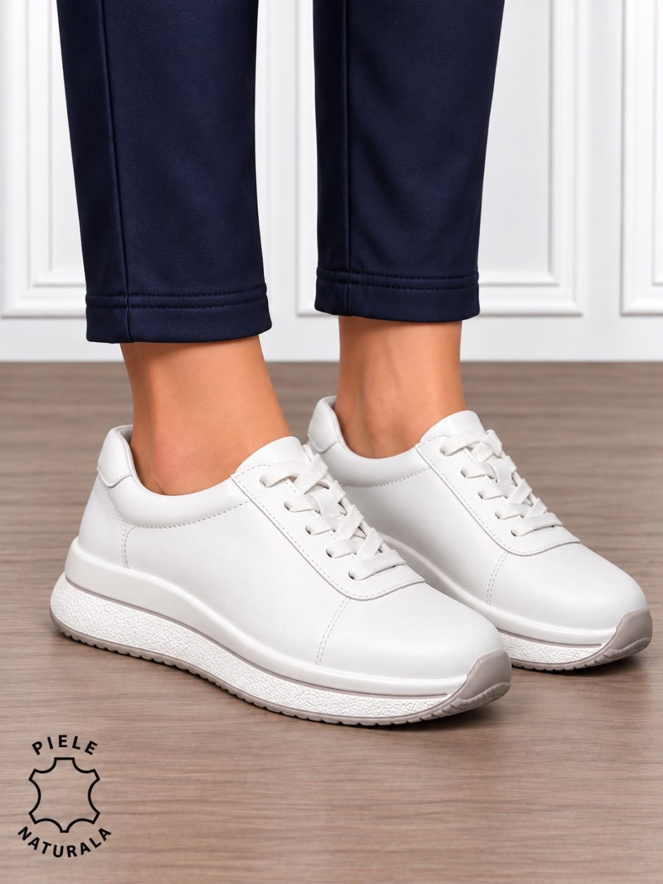 Pantofi casual din piele naturală pentru damă cu design versatil CRL1909 ALB
